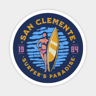 Vintage San Clemente, California Surfer's Paradise // Retro Surfing 1980s Badge Magnet